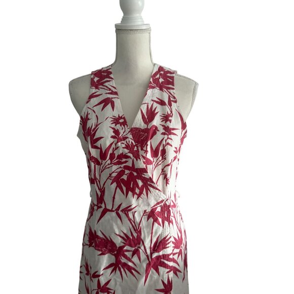 POLO RALPH LAUREN 100% Linen Cream Red Botanical Linen Wrap Dress Size 6 - Picture 8 of 14